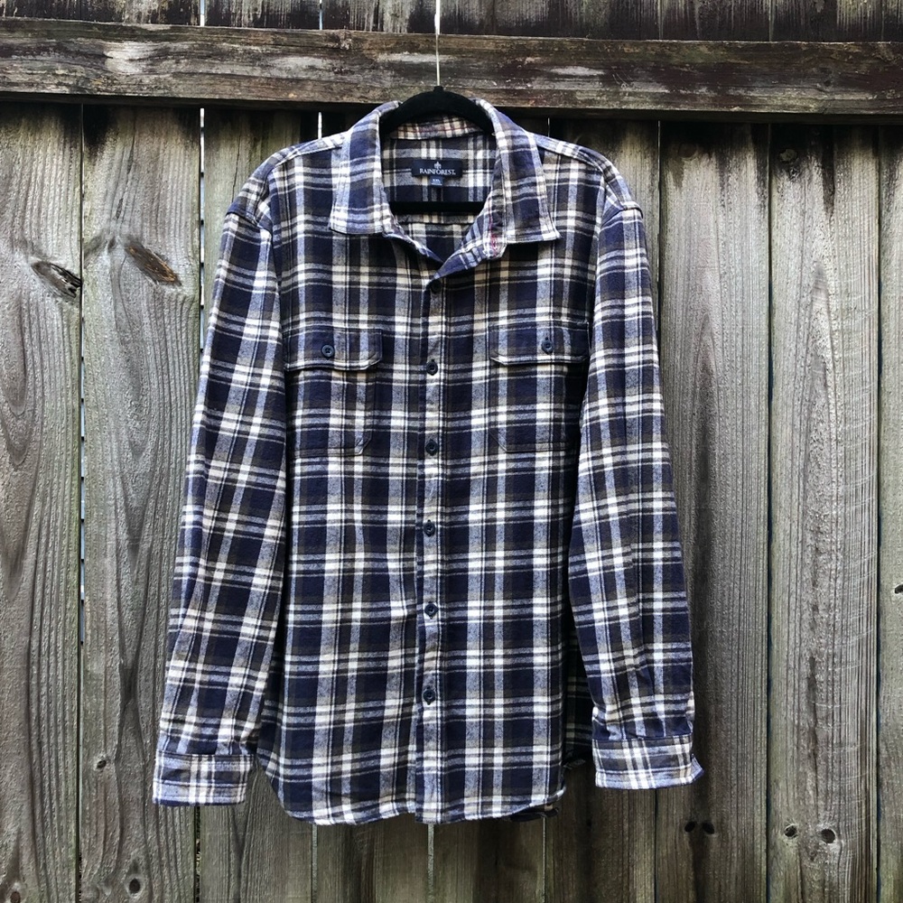 Rainforest Plaid Flannel Shacket 100% Cotton Button Down Heavy Size XXL Navy